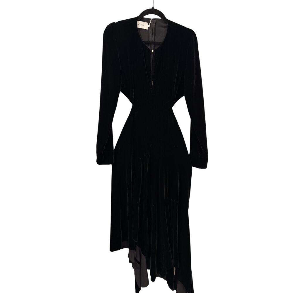 Marques' Almeida Black Velvet Silk Cutout Long Sleeve Dress Size L NWT
